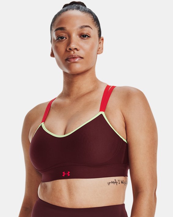 Women's UA Infinity Low Strappy Sports Bra, Red, pdpMainDesktop image number 2